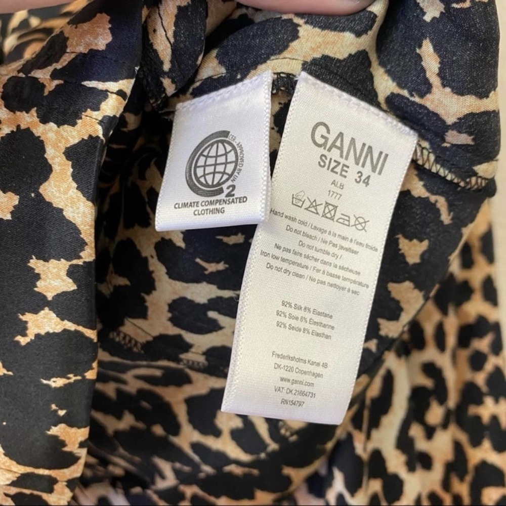 GANNI Leopard Print Silk Satin Blouse Top sz S - Picture 8 of 8